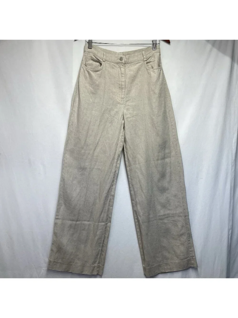 H&M Linen Blend High-Waited Wide Leg Trouser Pants Women Size 4 Light Beige